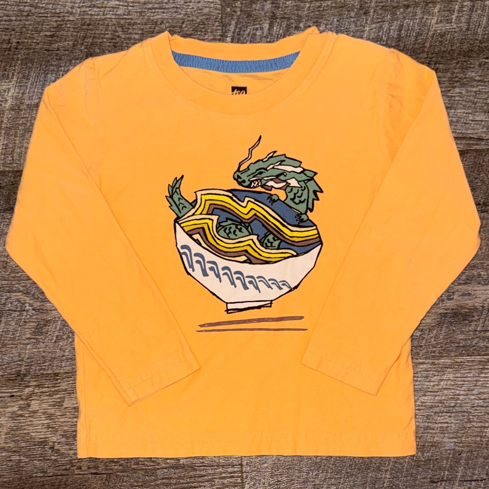 Tea Collection Kids Long Sleeve Graphic Tee in “Ramen Dragon” on Creamsicle
